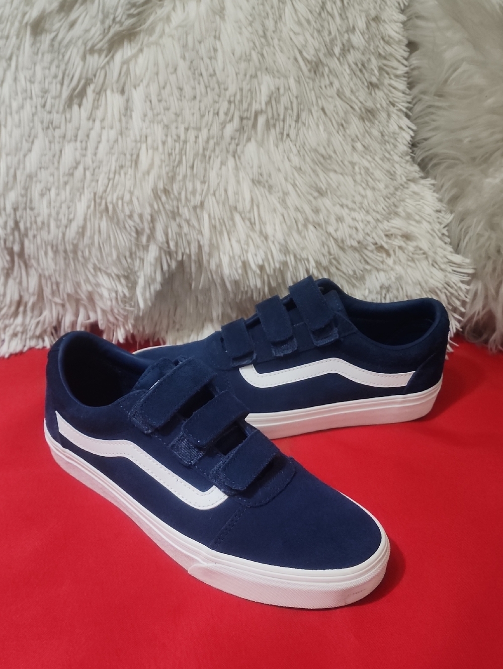 Vans Old Skool Navy Blue Velcro Casual Skate Sneakers with White Accent